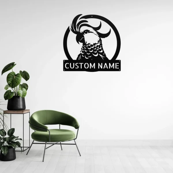 Custom Cockatoo Sulfur Bird Metal Sign Personalized Parrot Wall Decor Art Gift Custom cockatoo sulfur bird metal sign with personalized name, parrot wall decor, bird artwork and unique gift for cockatoo owners and bird lovers.
