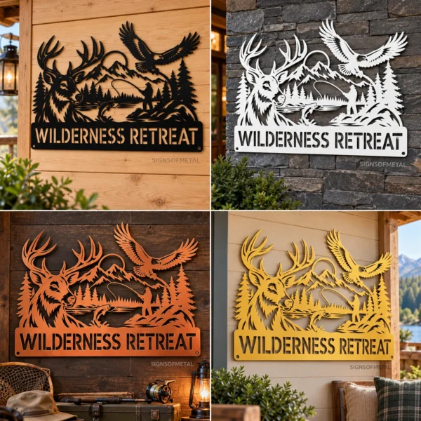 Custom Fly Fishing Metal Sign Deer Eagle Name Plaque Man Cave Cabin Wall Decor Custom fly fishing metal sign with personalized name, fisherman wall art and outdoor fishing decor for anglers, cabins, lake houses and fishing gifts.