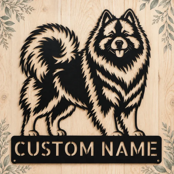 Custom Keeshond Metal Sign Personalized Wolfspitz Dog Wall Decor Gift Custom Keeshond metal sign with personalized dog name and Wolfspitz silhouette, unique dog wall decor and pet gift for Keeshond owners and dog lovers.
