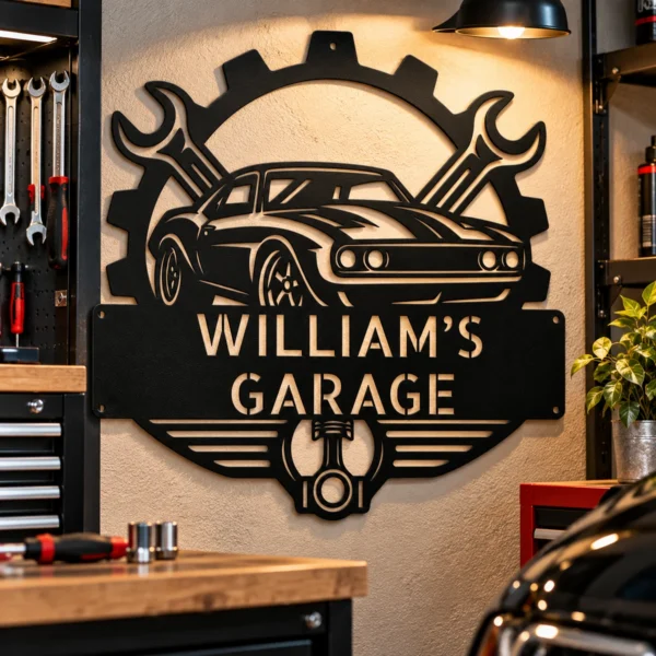 Custom Mechanic Garage Metal Sign Personalized Auto Repair Shop Decor Custom mechanic garage metal sign with personalized name and auto repair shop text, automotive wall decor for mechanics, workshops and garage owners.