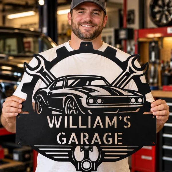 Custom Mechanic Garage Metal Sign Personalized Auto Repair Shop Decor Custom mechanic garage metal sign with personalized name and auto repair shop text, automotive wall decor for mechanics, workshops and garage owners.