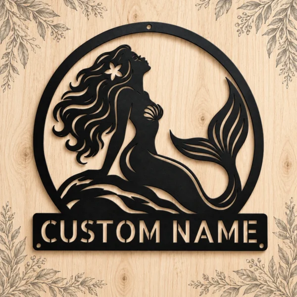 Custom Mermaid Metal Sign Personalized Beach House Nautical Wall Decor Gift Custom mermaid metal sign with personalized name, nautical beach house wall decor and coastal ocean art gift for mermaid lovers and seaside homes.