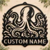 Custom Octopus Metal Sign Personalized Nautical Beach House Wall Decor Art Custom octopus metal sign with personalized name, nautical beach house wall decor and ocean art, perfect for coastal homes, boats and marine lovers.