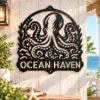 Custom Octopus Metal Sign Personalized Nautical Beach House Wall Decor Art Custom octopus metal sign with personalized name, nautical beach house wall decor and ocean art, perfect for coastal homes, boats and marine lovers.