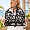 Custom Octopus Metal Sign Personalized Nautical Beach House Wall Decor Art Custom octopus metal sign with personalized name, nautical beach house wall decor and ocean art, perfect for coastal homes, boats and marine lovers.