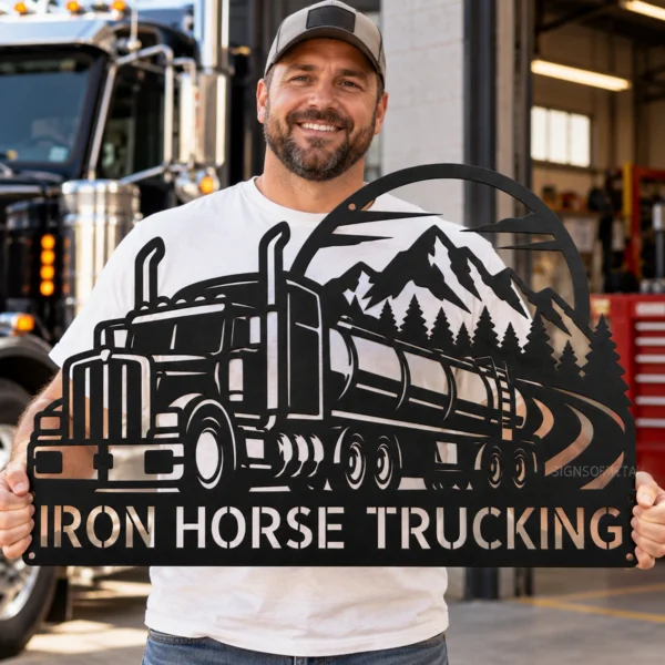 Custom Tank Truck Metal Sign Personalized Gas Trucker Garage Wall Decor Custom tank truck metal sign with personalized trucker name, gas tanker design and garage wall decor for tanker drivers, trucking companies and truck lovers.