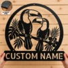 Custom Toucan Birds Metal Sign Personalized Tropical Wall Decor Garden Art Custom toucan birds metal sign with personalized name, tropical bird wall decor and garden art, perfect for outdoor spaces, bird lovers and tropical décor.