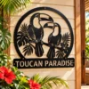Custom Toucan Birds Metal Sign Personalized Tropical Wall Decor Garden Art Custom toucan birds metal sign with personalized name, tropical bird wall decor and garden art, perfect for outdoor spaces, bird lovers and tropical décor.