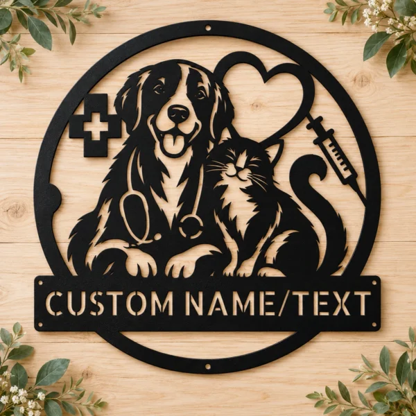 Custom Veterinary Clinic Metal Sign Personalized Vet Hospital Wall Decor Custom veterinary clinic metal sign with personalized clinic name, vet hospital wall decor and professional animal care office sign for indoor or outdoor display.