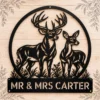 Custom Couple Deer Metal Sign Personalized Buck Doe Cabin Wall Decor Custom couple deer metal sign with personalized names or family name, buck and doe rustic cabin wall decor for couples, weddings and wildlife lovers.
