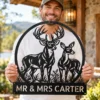 Custom Couple Deer Metal Sign Personalized Buck Doe Cabin Wall Decor Custom couple deer metal sign with personalized names or family name, buck and doe rustic cabin wall decor for couples, weddings and wildlife lovers.