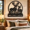 Custom Couple Deer Metal Sign Personalized Buck Doe Cabin Wall Decor Custom couple deer metal sign with personalized names or family name, buck and doe rustic cabin wall decor for couples, weddings and wildlife lovers.