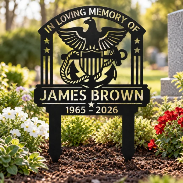 Custom Us Navy Metal Stake Sign Personalized Military Garden Yard Decor Gift Custom US Navy metal stake sign personalized with name and service details, military garden yard decor gift for Navy veterans, sailors and families.