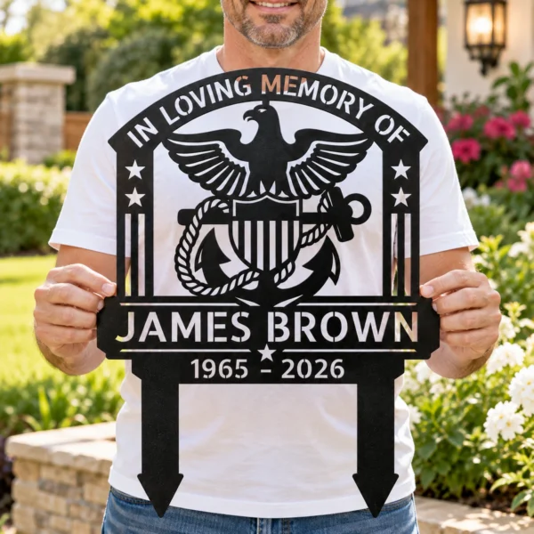 Custom Us Navy Metal Stake Sign Personalized Military Garden Yard Decor Gift Custom US Navy metal stake sign personalized with name and service details, military garden yard decor gift for Navy veterans, sailors and families.