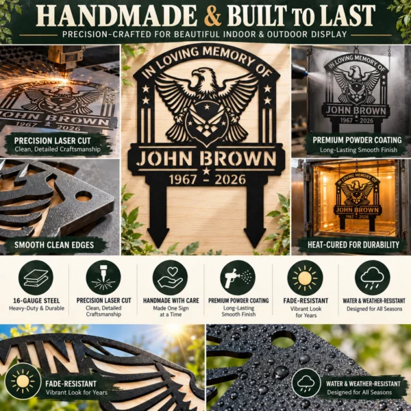 Custom Us Air Force Metal Stake Sign Personalized Military Garden Yard Decor Custom US Air Force metal stake sign personalized with name and service details, military garden yard decor for Air Force veterans, Airmen and families.