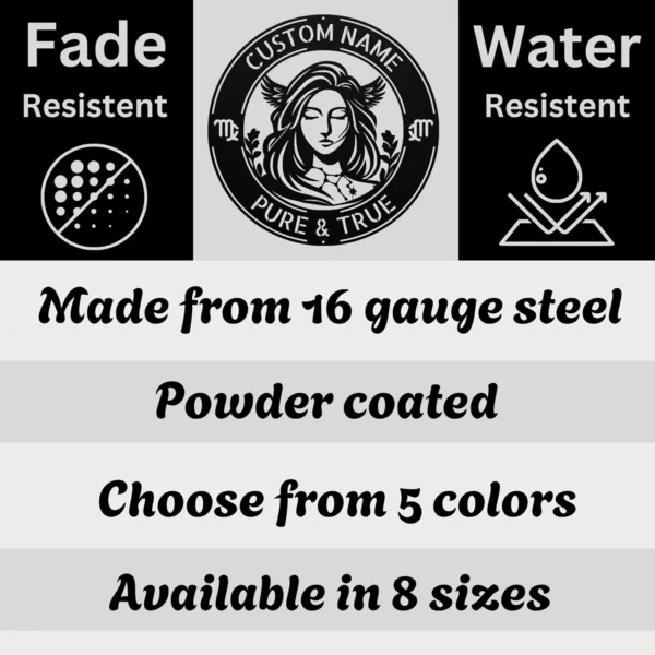Custom Virgo Metal Sign Personalized Zodiac Wall Decor Astrology Gift Custom Virgo metal sign with personalized name, Virgo zodiac symbol and astrology design, perfect for wall decor, birthday gifts and horoscope lovers.
