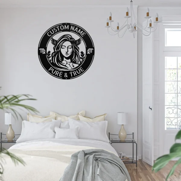 Custom Virgo Metal Sign Personalized Zodiac Wall Decor Astrology Gift Custom Virgo metal sign with personalized name, Virgo zodiac symbol and astrology design, perfect for wall decor, birthday gifts and horoscope lovers.
