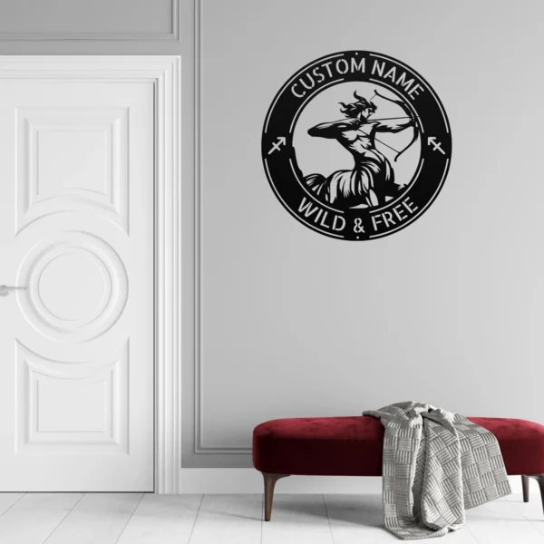Custom Sagittarius Metal Sign Personalized Zodiac Wall Decor Astrology Gift Custom Sagittarius metal sign with personalized name, Sagittarius zodiac symbol and astrology design, perfect for wall decor, birthday gifts and horoscope lovers.