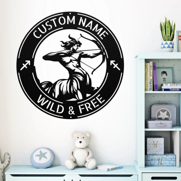 Custom Sagittarius Metal Sign Personalized Zodiac Wall Decor Astrology Gift Custom Sagittarius metal sign with personalized name, Sagittarius zodiac symbol and astrology design, perfect for wall decor, birthday gifts and horoscope lovers.