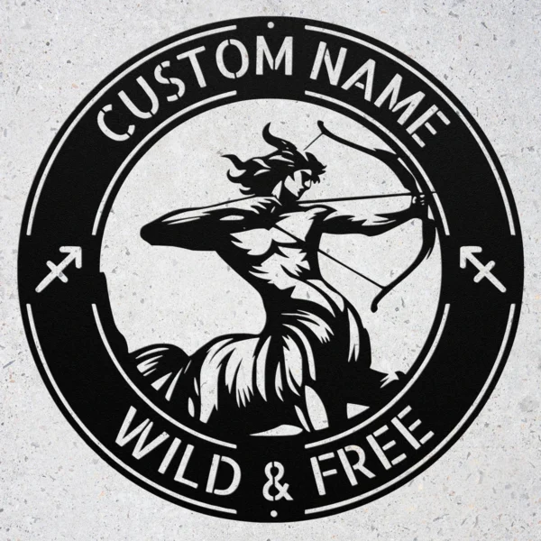 Custom Sagittarius Metal Sign Personalized Zodiac Wall Decor Astrology Gift Custom Sagittarius metal sign with personalized name, Sagittarius zodiac symbol and astrology design, perfect for wall decor, birthday gifts and horoscope lovers.
