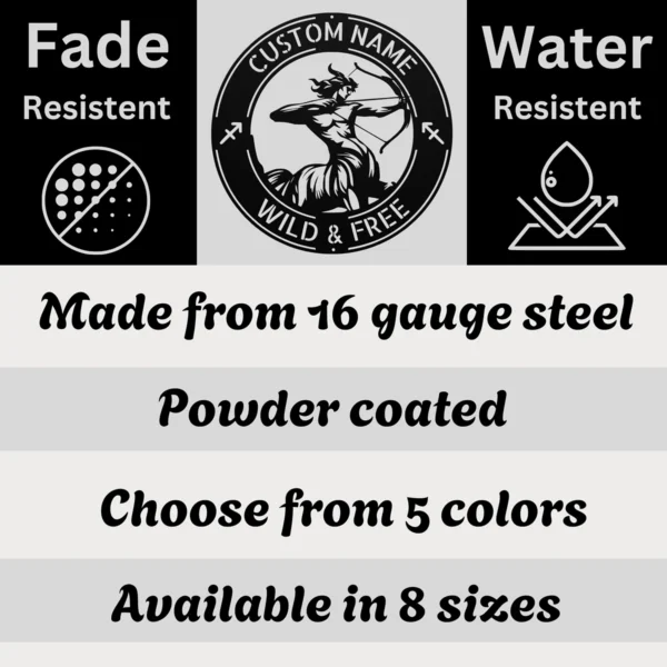 Custom Sagittarius Metal Sign Personalized Zodiac Wall Decor Astrology Gift Custom Sagittarius metal sign with personalized name, Sagittarius zodiac symbol and astrology design, perfect for wall decor, birthday gifts and horoscope lovers.