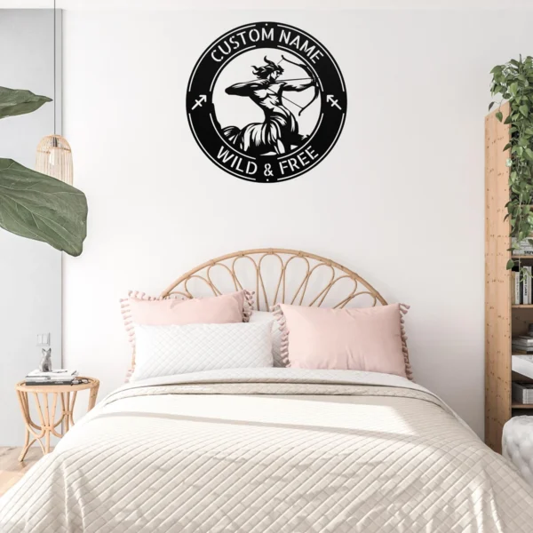 Custom Sagittarius Metal Sign Personalized Zodiac Wall Decor Astrology Gift Custom Sagittarius metal sign with personalized name, Sagittarius zodiac symbol and astrology design, perfect for wall decor, birthday gifts and horoscope lovers.