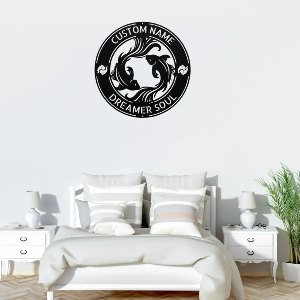 Custom Pisces Metal Sign Personalized Zodiac Wall Art Astrology Birthday Gift Custom Pisces metal sign with personalized name, Pisces zodiac symbol and astrology design, perfect for birthday gifts, wall decor and horoscope lovers.