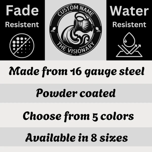 Custom Aquarius Metal Sign Personalized Zodiac Wall Art Astrology Birthday Gift Custom Aquarius metal sign with personalized name, Aquarius zodiac symbol and astrology design, perfect for birthday gifts, wall decor and horoscope lovers.