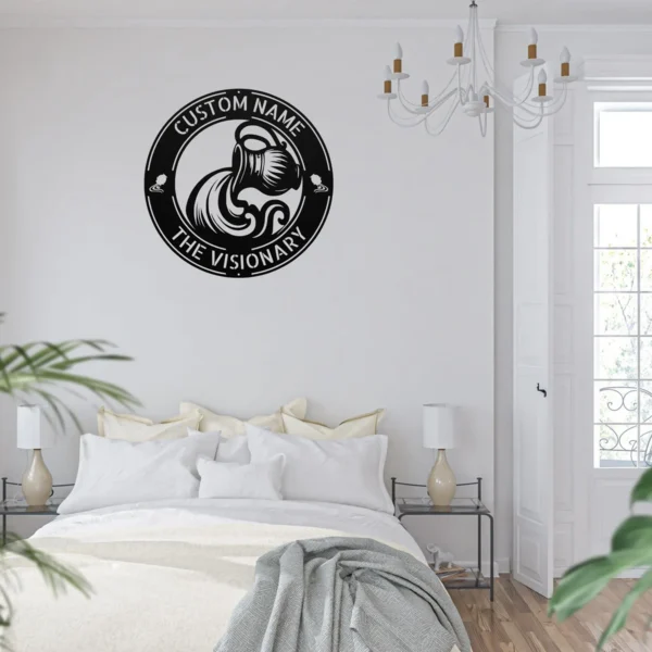 Custom Aquarius Metal Sign Personalized Zodiac Wall Art Astrology Birthday Gift Custom Aquarius metal sign with personalized name, Aquarius zodiac symbol and astrology design, perfect for birthday gifts, wall decor and horoscope lovers.