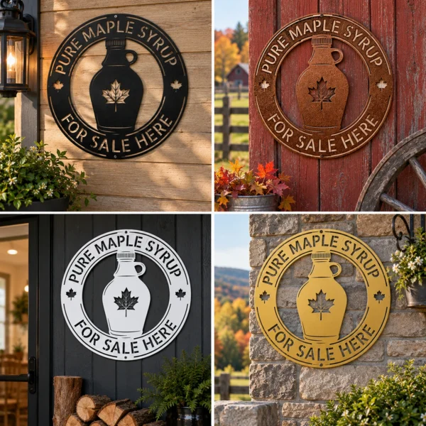Custom Maple Syrup Metal Sign Personalized Sugarhouse Cabin Wall Decor Custom maple syrup metal sign with personalized sugarhouse or family name, rustic cabin wall decor for maple farms, sugar shacks, kitchens and country homes.