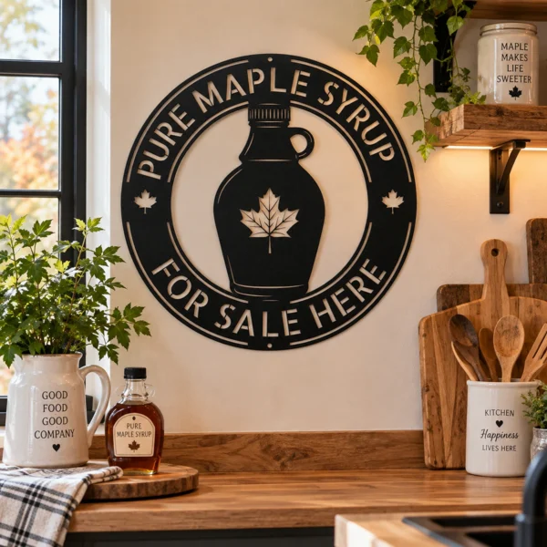 Custom Maple Syrup Metal Sign Personalized Sugarhouse Cabin Wall Decor Custom maple syrup metal sign with personalized sugarhouse or family name, rustic cabin wall decor for maple farms, sugar shacks, kitchens and country homes.