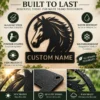 Custom horse head metal sign with personalized horse or stable name, equestrian wall decor for horse lovers, riders, barns, ranches and tack rooms.