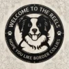 Custom Border Collie metal sign with personalized dog name and breed silhouette, unique dog wall art and pet decor gift for Border Collie owners and lovers.