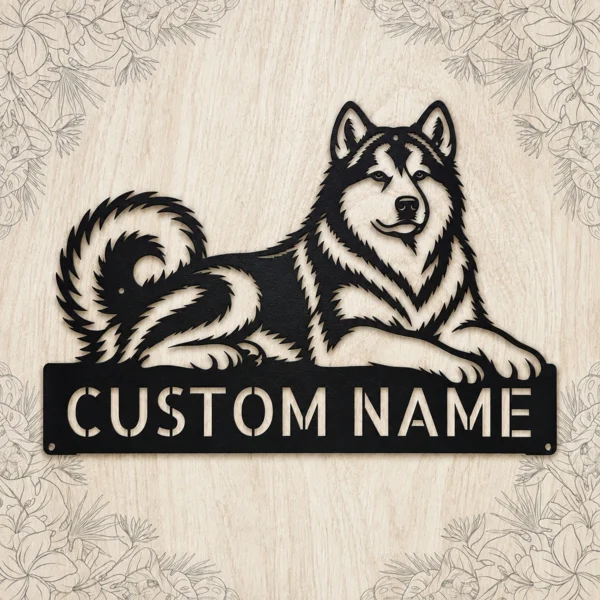 Custom Alaskan Malamute Metal Sign Personalized Dog Wall Art Decor Gift Custom Alaskan Malamute metal sign with personalized dog name and breed silhouette, unique dog wall art and pet decor gift for Malamute owners and lovers.