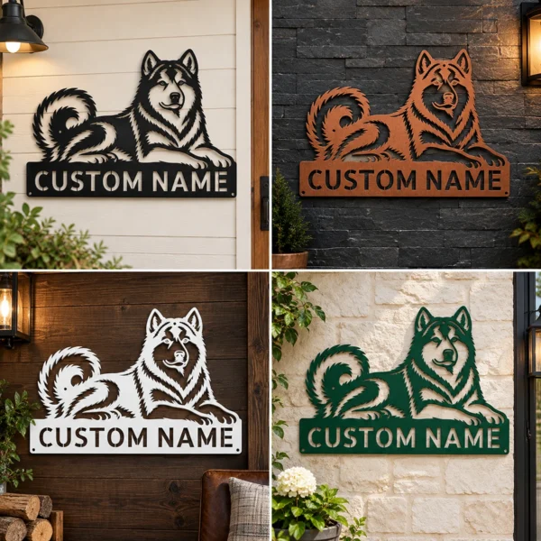 Custom Alaskan Malamute Metal Sign Personalized Dog Wall Art Decor Gift Custom Alaskan Malamute metal sign with personalized dog name and breed silhouette, unique dog wall art and pet decor gift for Malamute owners and lovers.