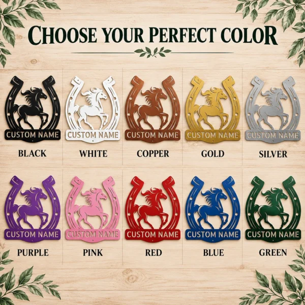Custom Horse Horseshoe Metal Sign Personalized Ranch Equestrian Wall Decor Custom horse horseshoe metal sign with personalized ranch or stable name, equestrian wall decor for horse lovers, riders, barns, ranches and tack rooms.