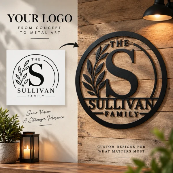 Personalized Business Logo Metal Sign Custom Metal Sign Decor Personalized business logo metal sign with custom company name, text and design, metal wall art for offices, storefronts, shops and business decor.