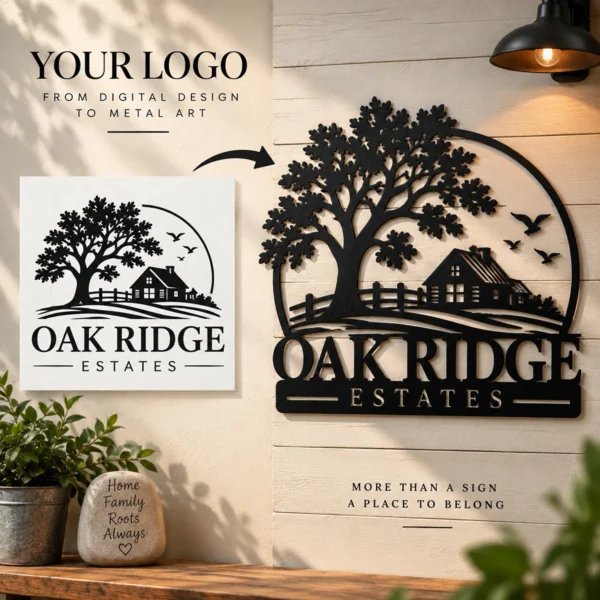 Personalized Business Logo Metal Sign Custom Metal Sign Decor Personalized business logo metal sign with custom company name, text and design, metal wall art for offices, storefronts, shops and business decor.