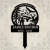 Personalized Hunter Memorial Metal Stake Deer Hunting Sympathy Plaque Sign Personalized hunter memorial metal stake with deer hunting design, custom name and dates, sympathy grave plaque and outdoor remembrance sign for a loved one.