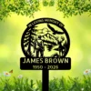 Personalized Hunter Memorial Metal Stake Deer Hunting Sympathy Plaque Sign Personalized hunter memorial metal stake with deer hunting design, custom name and dates, sympathy grave plaque and outdoor remembrance sign for a loved one.