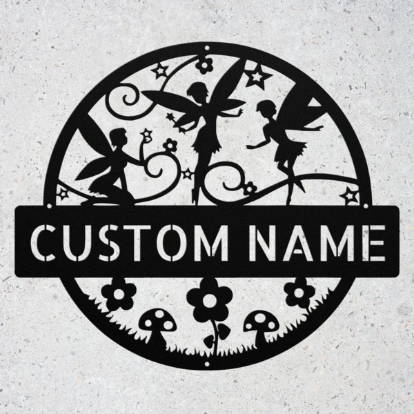 Custom Fairies Metal Sign Personalized Fairy Garden Wall Art Magical Gift Custom fairies metal sign with personalized name or message. Fairy garden wall art and magical décor for garden lovers, children, fantasy fans, and unique gifts.