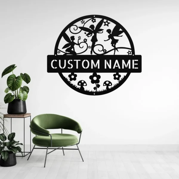 Custom Fairies Metal Sign Personalized Fairy Garden Wall Art Magical Gift Custom fairies metal sign with personalized name or message. Fairy garden wall art and magical décor for garden lovers, children, fantasy fans, and unique gifts.