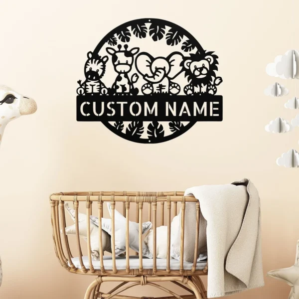 Custom Safari Animals Metal Sign Personalized Jungle Nursery Wall Art Decor Custom safari animals metal sign with personalized name, jungle nursery wall art and decor, perfect for baby rooms, children’s bedrooms, playrooms and gifts.