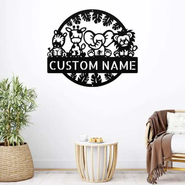 Custom Safari Animals Metal Sign Personalized Jungle Nursery Wall Art Decor Custom safari animals metal sign with personalized name, jungle nursery wall art and decor, perfect for baby rooms, children’s bedrooms, playrooms and gifts.