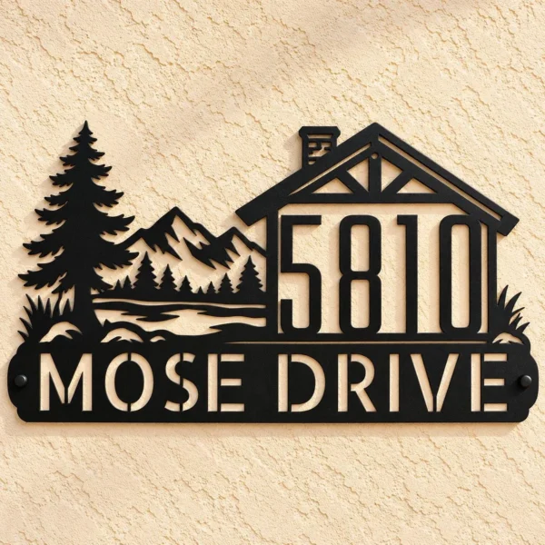 Custom Address Metal Sign Personalized House Number Outdoor Home Decor Custom address metal sign featuring house numbers or family name, designed for outdoor home decor, front entrances, gates, fences, and exterior walls.