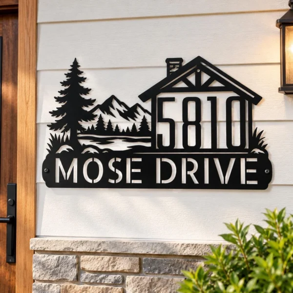 Custom Address Metal Sign Personalized House Number Outdoor Home Decor Custom address metal sign featuring house numbers or family name, designed for outdoor home decor, front entrances, gates, fences, and exterior walls.