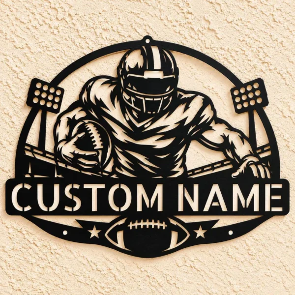Custom American Football Metal Sign Personalized Player Wall Art Decor Custom American football metal sign personalized with player name and jersey number, sports wall art decor for bedrooms, locker rooms and football fans.