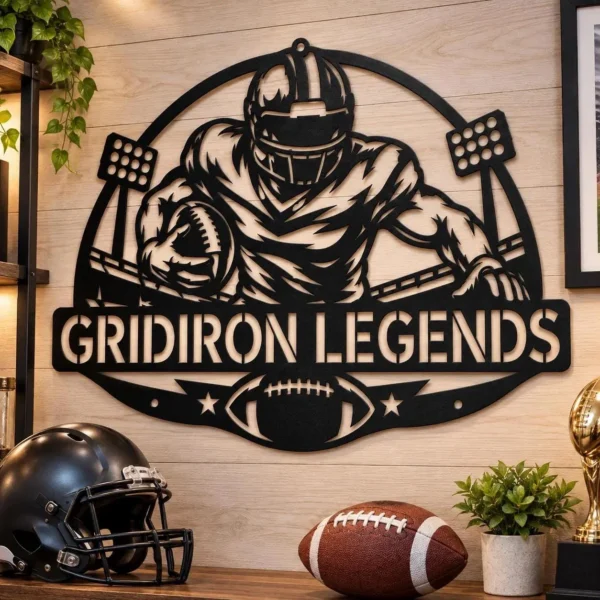 Custom American Football Metal Sign Personalized Player Wall Art Decor Custom American football metal sign personalized with player name and jersey number, sports wall art decor for bedrooms, locker rooms and football fans.