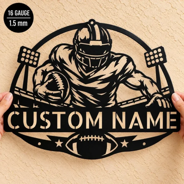 Custom American Football Metal Sign Personalized Player Wall Art Decor Custom American football metal sign personalized with player name and jersey number, sports wall art decor for bedrooms, locker rooms and football fans.