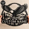 Custom Bald Eagle Metal Sign Personalized Mountain Wildlife Wall Decor Custom bald eagle metal sign featuring a mountain wildlife design and custom text, ideal for cabin wall decor, rustic homes, offices, and nature lovers.